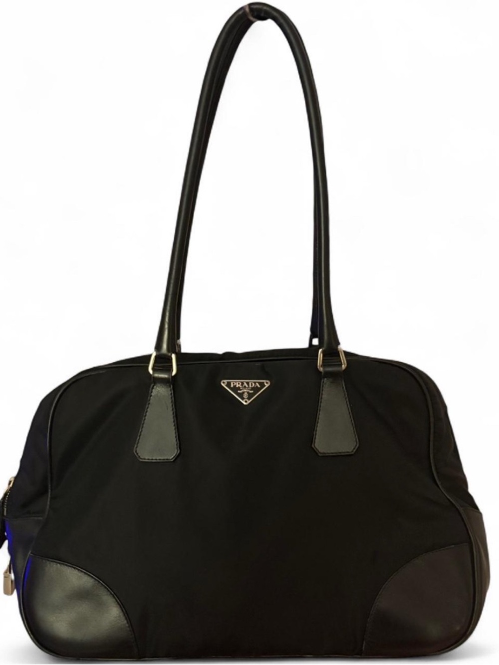 Prada Black Nylon Shoulder Bag with Leather Trim